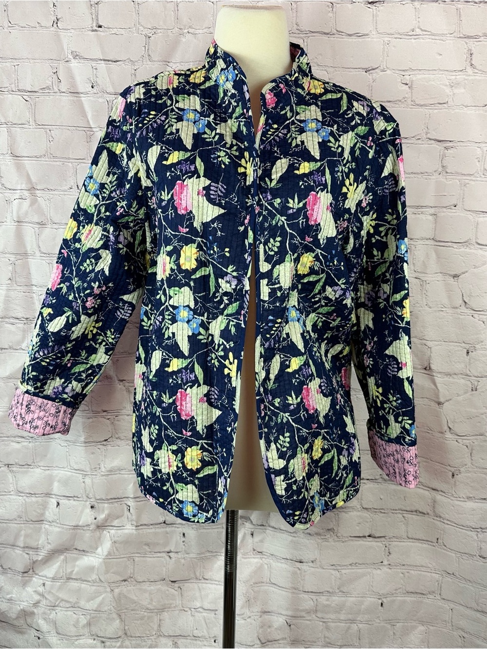 NWT Rebecca Malone Navy Quilted Floral reversible Jacket women XL cottagecore